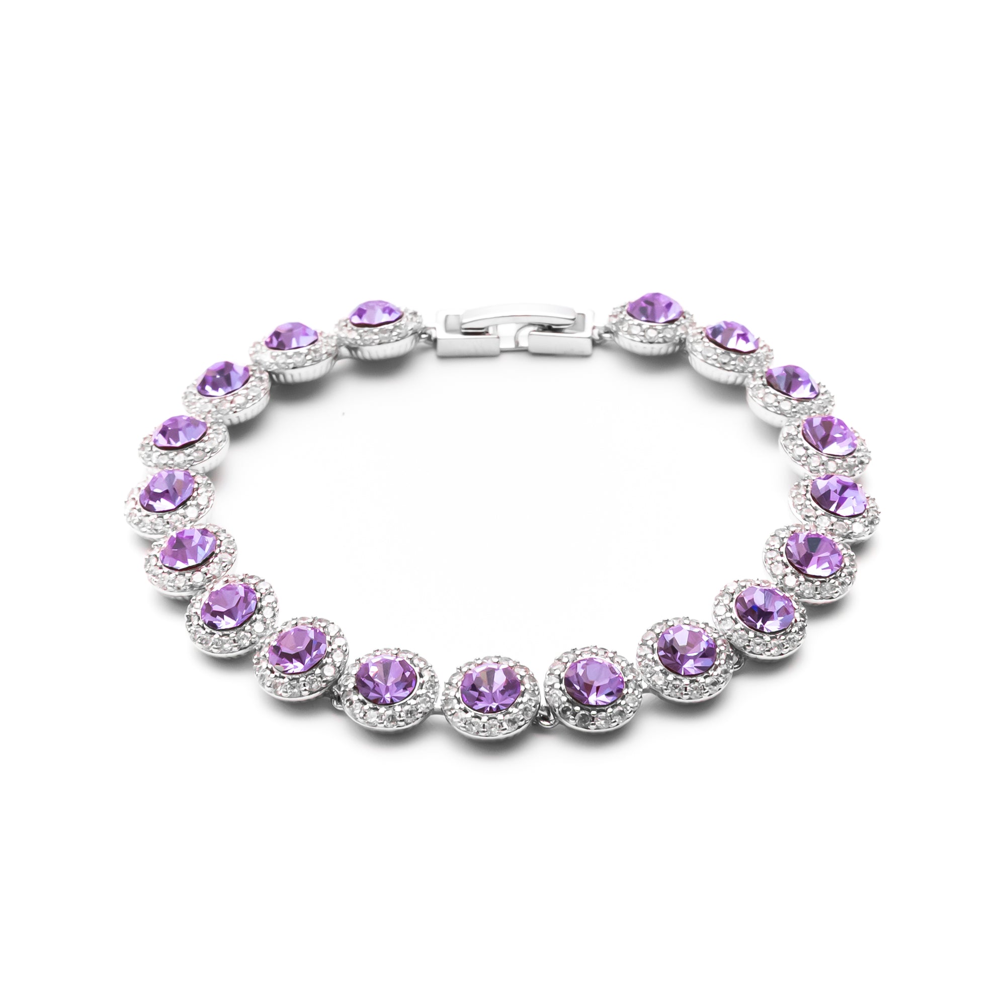 Bracelet with purple gemstones on a white background